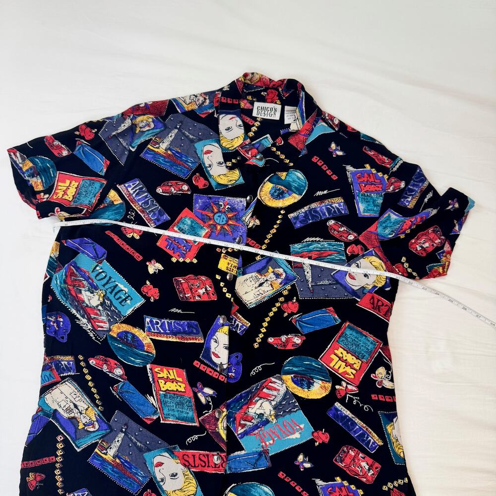 Chico's VTG Pop Art Graphic Camp Shirt Womens 2 Large Art To Wear Maximalist 90s - Picture 6 of 14